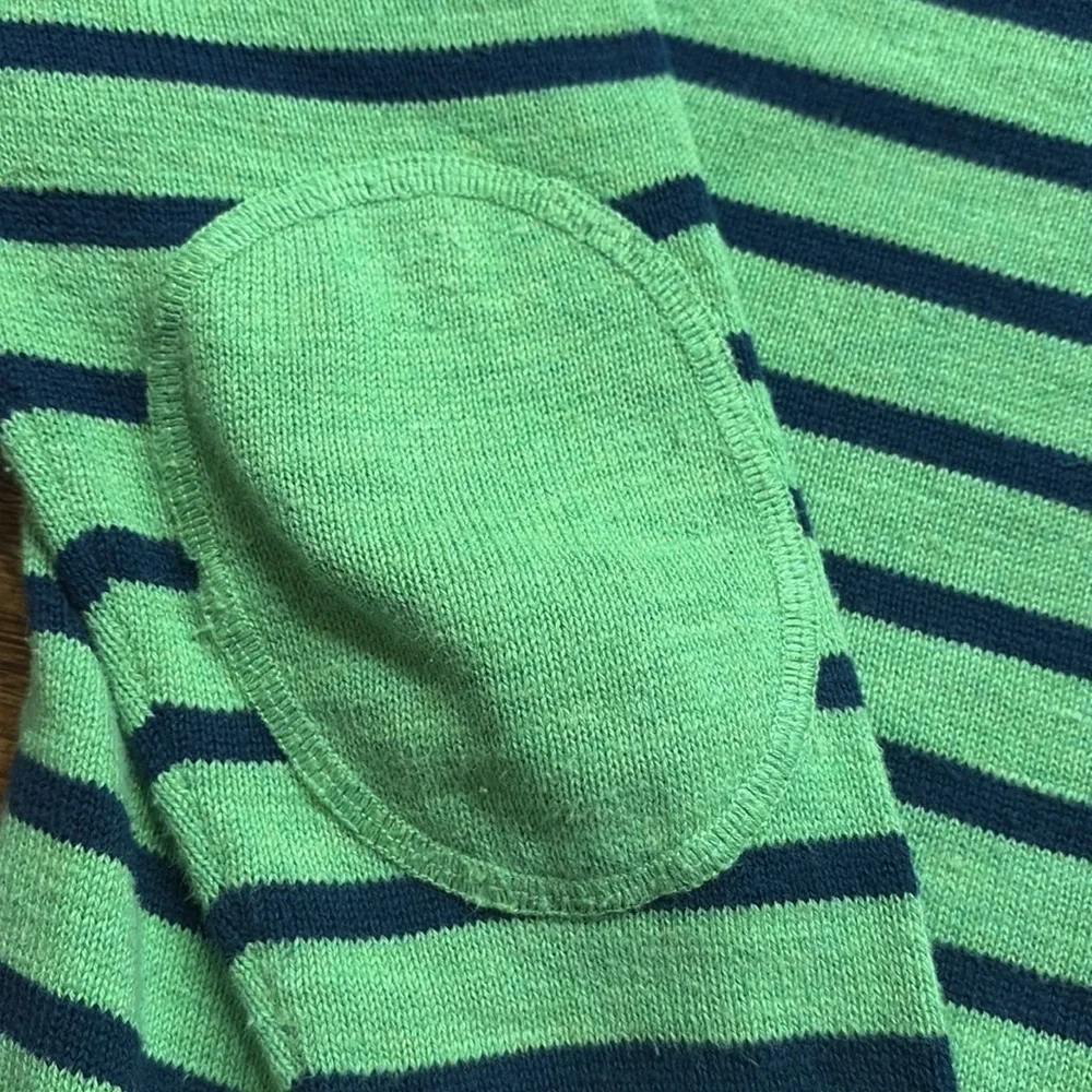 Gap toddler boys V striped cotton sweater same fabric patch elbows green blue 5